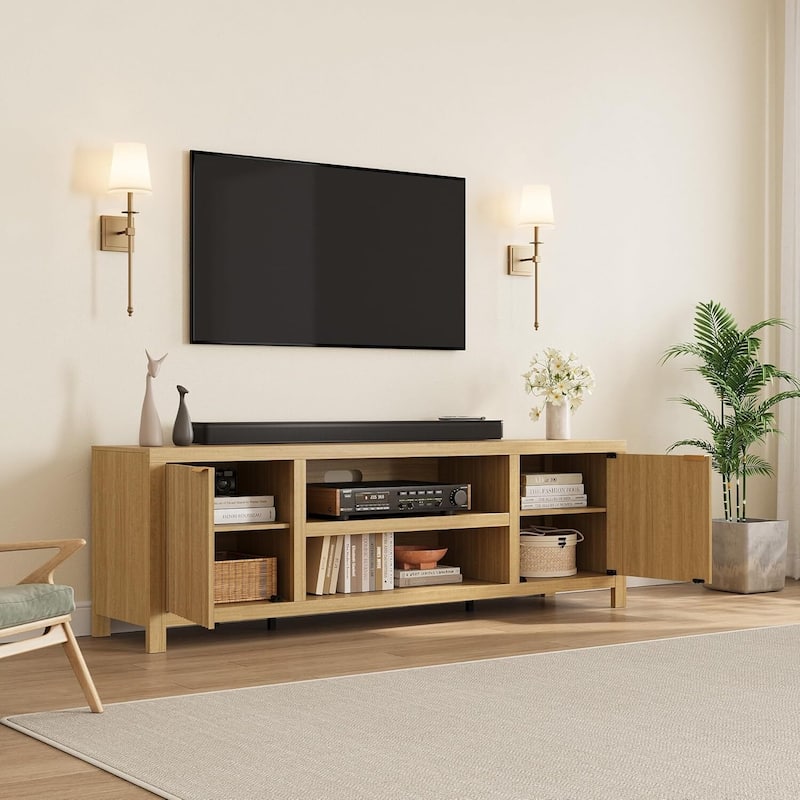 Fluted TV Stand for 80 inch TV, Entertainment Center with Adjustable Shelves - N/A