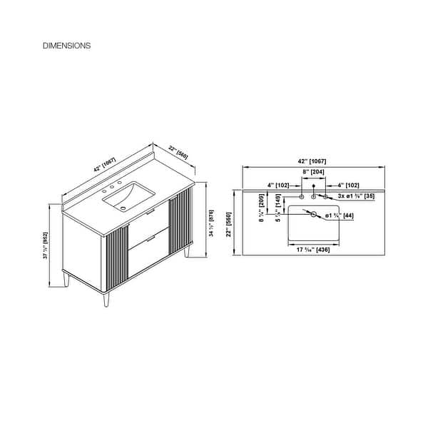 dimension image slide 1 of 13, Gabi Bathroom Vanity with White Engineered Stone Top