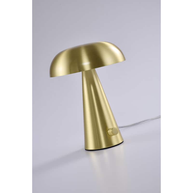 1-Light Stain Brass Table Lamp With A Satin Brass Metal Shade