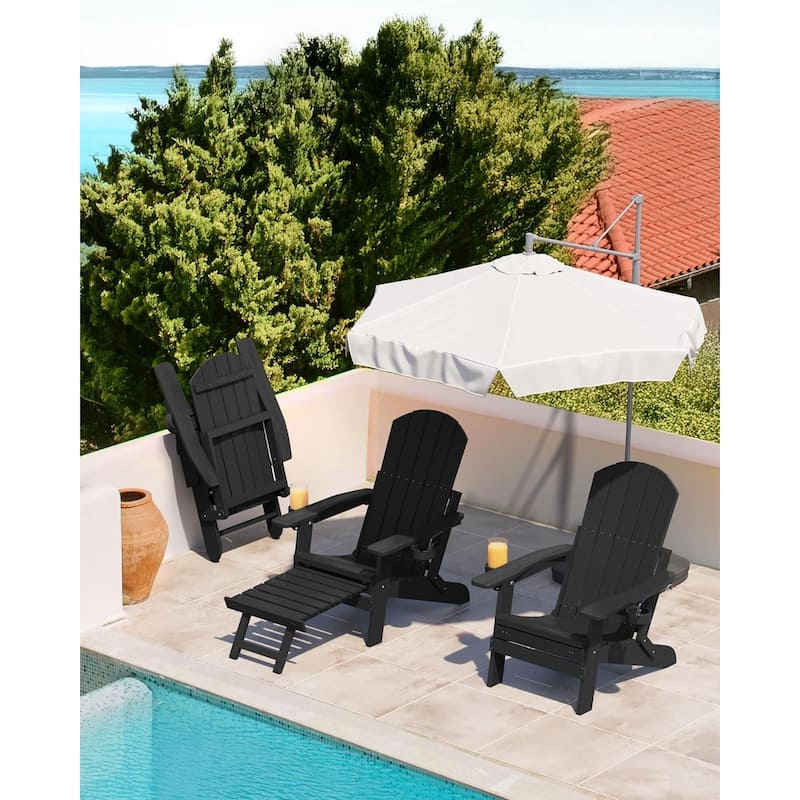 WINSOON All Weather HIPS Folding Adirondack Chair with Adjustable Backrest and Retractable Ottoman