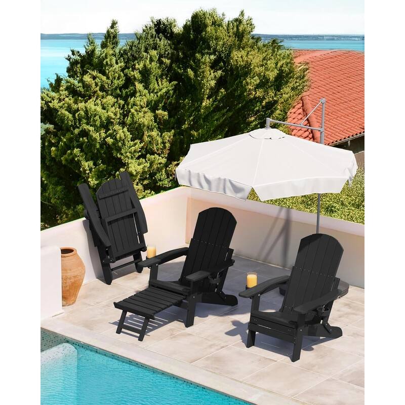 WINSOON Set of 2 HIPS Folding Adirondack Chair with Adjustable Backrest and Retractable Ottoman