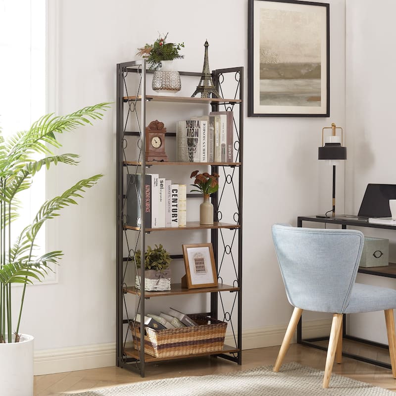VECELO Contemporary 5-Shelf Display Bookcase, Industrial 62" Tall Bookshelf Storage Organizer