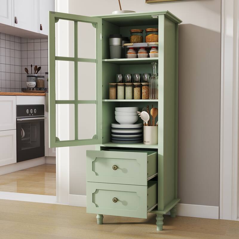Minimalist Sideboard with Glass Doors & 2 Drawers, Modern Buffet Cabinet for Dining Room and Living Room