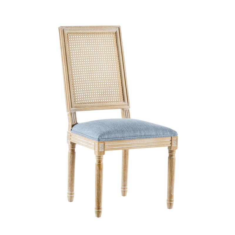 [Set of 2]Dining Chairs -Elegant Cane Backrest & Upholstered Seats with Fluted Legs -Rustic Weathered Finish -Rubberwood Frame