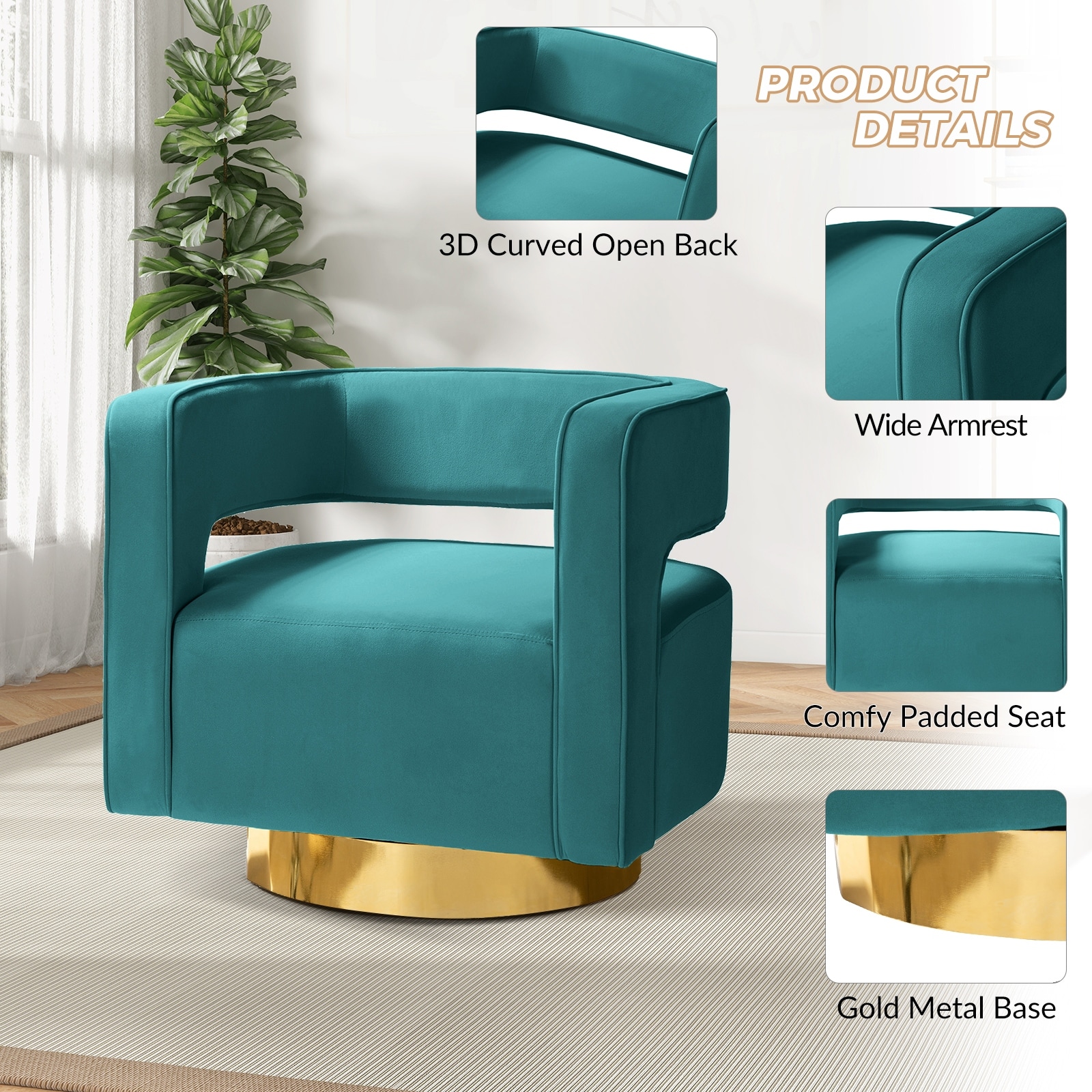 Carisa Modern Upholstered Swivel Open-Back Barrel Chair with Golden Base Set Of 2 by HULALA HOME