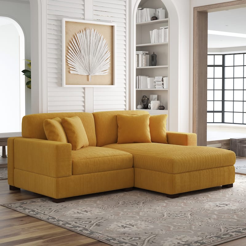 Corduroy Modular Couch Sectional Chaise Lounge Sofa - Orange - Right Facing