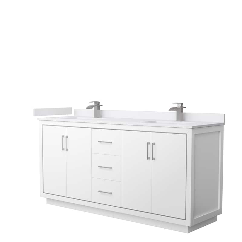 Icon Double Vanity Set, Cultured Marble Top, No Mirror - 72-Inch Double - White, Nickel Trim,White Cultured Marble Top