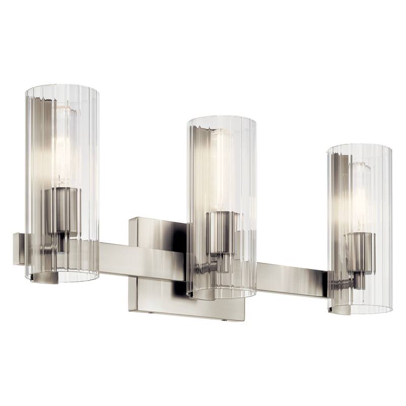 Jemsa 22.75 in. 3-Light Bathroom Vanity Light with Clear Fluted Glass - 22.75 in - Brushed Nickel