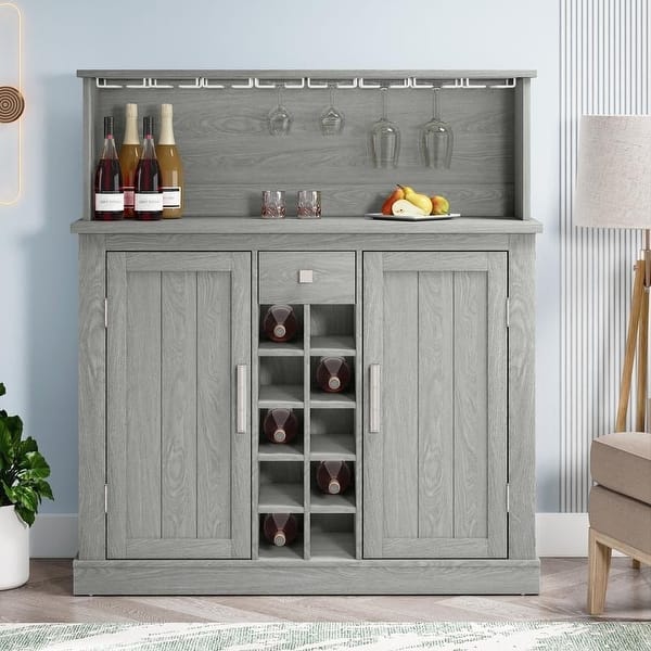 slide 2 of 22, 47 in. Farm Style Wood Buffet Bar Cabinet Grey
