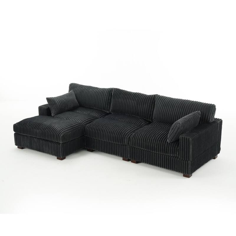 Plush Corduroy Upholstered Modular Sectional Sofa with Chaise
