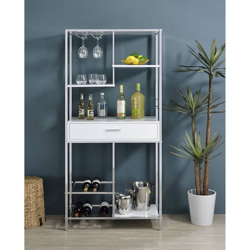 Figueroa White High Gloss 5-shelf Wine Cabinet with Storage Drawer