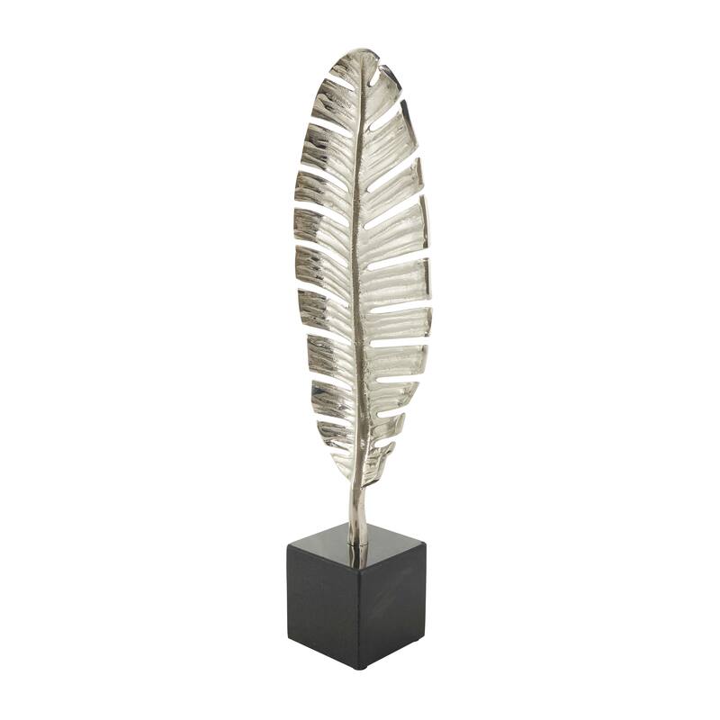 CosmoLiving by Cosmopolitan Gold or Silver Aluminum Metal Standing Single Leaf Sculpture with Black Marble Base