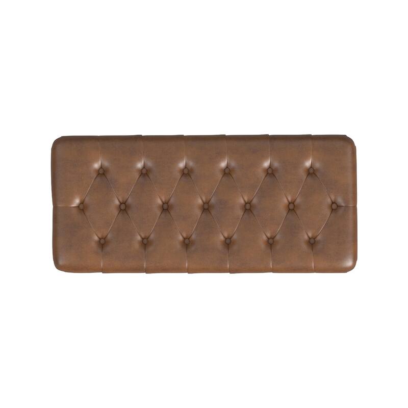 Sol Storage Bench Ottoman, Brown Faux Leather and Hardwood, 36 Inch