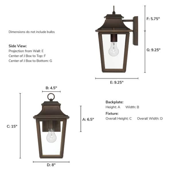 dimension image slide 7 of 8, Hunter Spring Cove Outdoor Wall Light - Front Porch, Patio, Garage, Pergola - Traditional, Mission - Resists Corrosion!