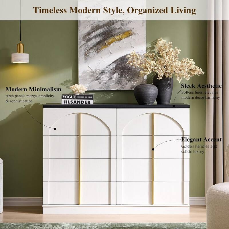 Modern Arched 8 Chests Drawer, Large Dressers for Bedroom, Living Room