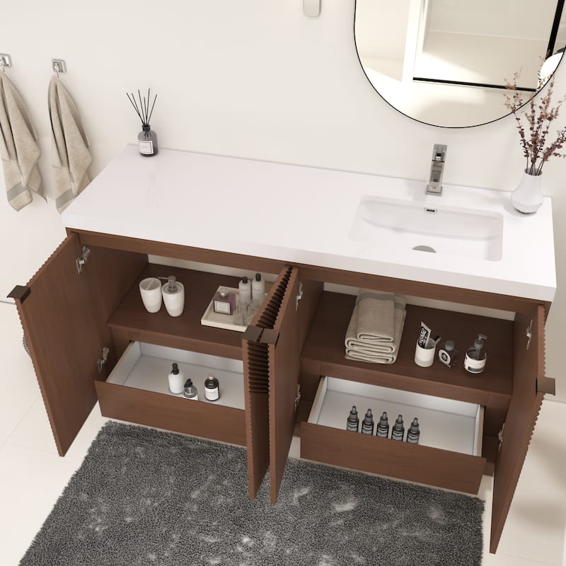 Milano 60" Freestanding Bathroom Vanity with Right White Sink