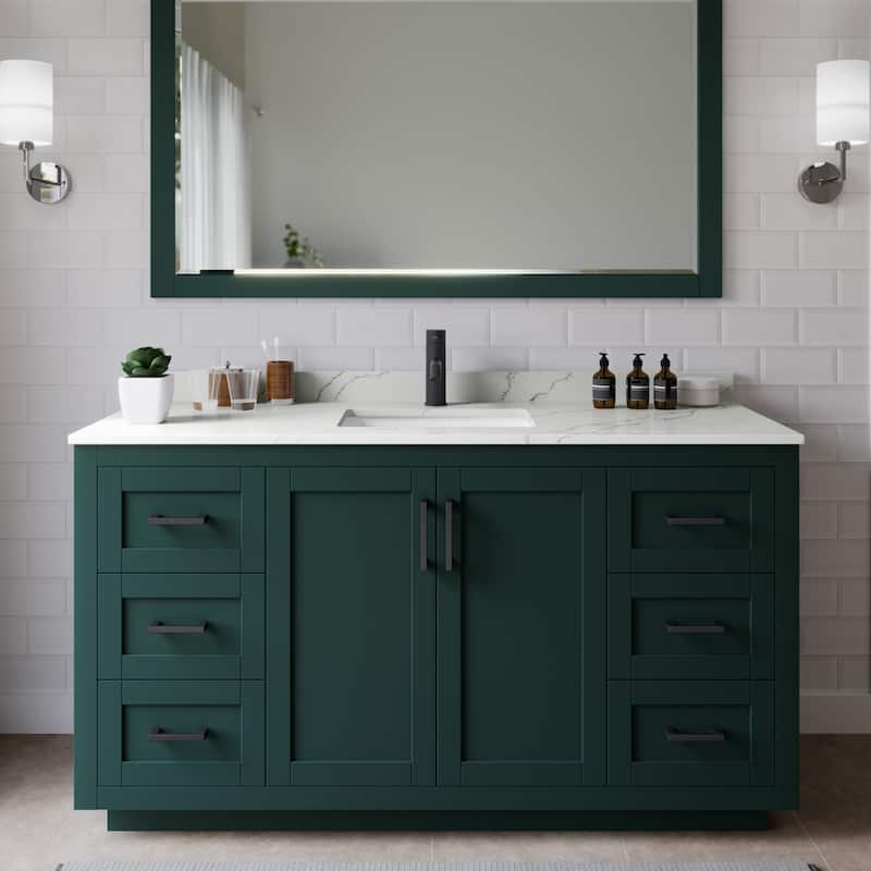 Wyndham Collection WCF292960S-QTZ-UNSMXX Miranda 60" Free Standing - Green / Giotto Quartz Top / Matte Black Hardware