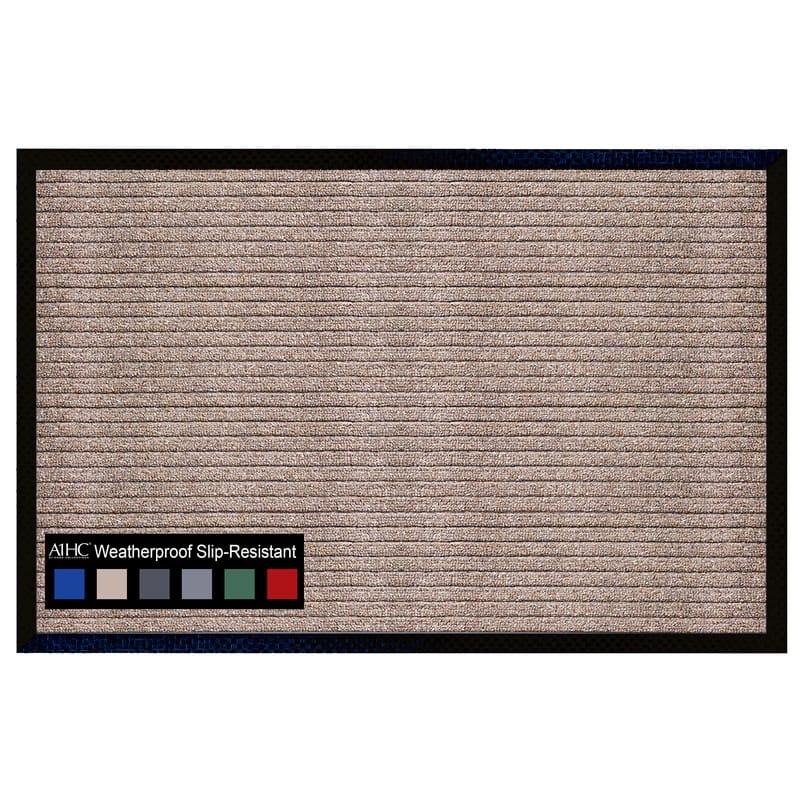 A1HC New Durable and Versatile Polypropylene Rubber Door Mat All Weather Inside Outside Door Mat - 18"x30" - Stripe Beige