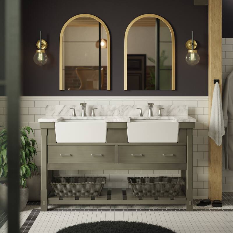 KitchenBathCollection Charlotte 60" Double Farmhouse Vanity with Carrara Marble Top