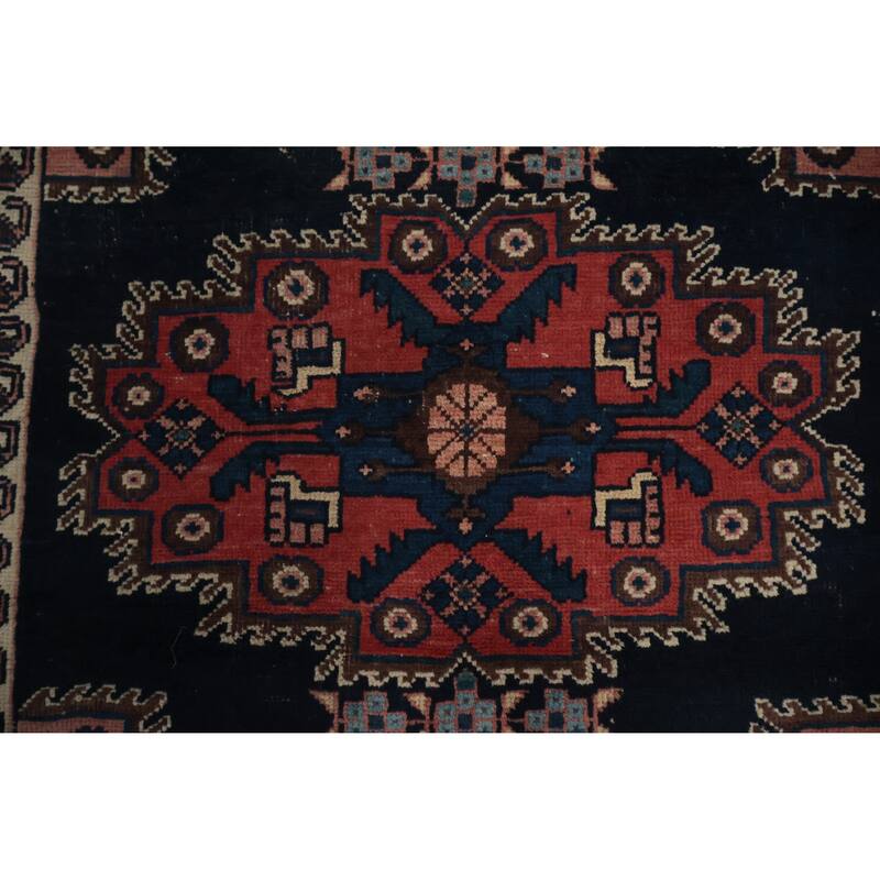 Hand Knotted Oriental 100% Wool Carpet Traditional Geometric Navy Blue & Blues Afshar Area Rug - 3' 10'' X 3' 1''