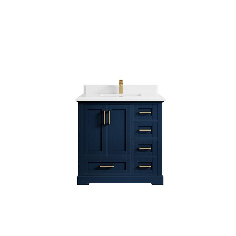 Willow Collections 36 x 22 Boston Center Sink Left Bathroom Vanity with Countertop - 1.5"White - Navy Blue