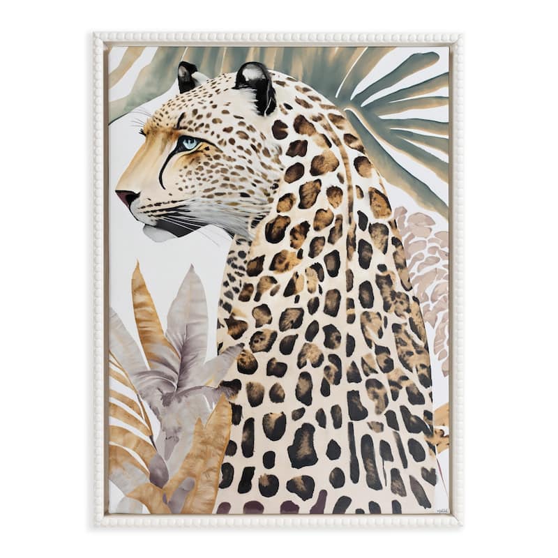 Kate and Laurel Sylvie Beaded Fern Cheetah Framed Canvas by Inkheart Designs