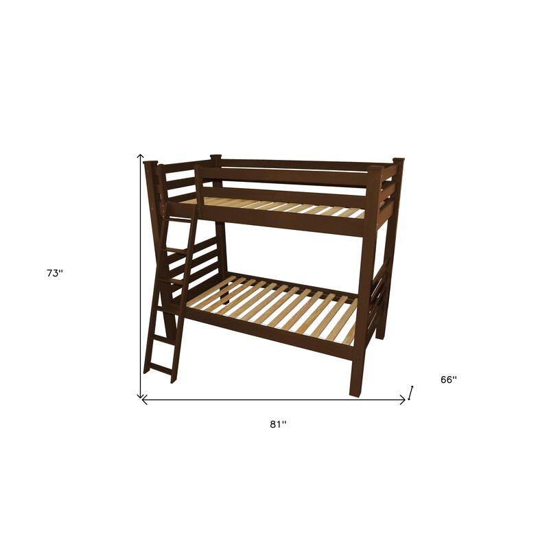 HomeRoots Red Twin Over Twin Solid Wood Bunk Bed