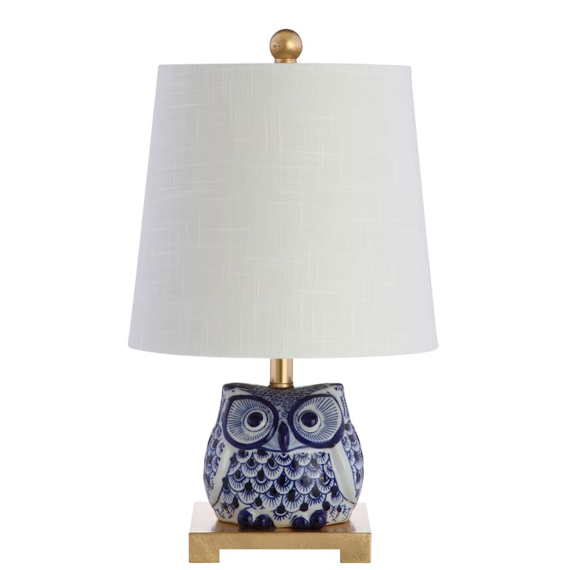 Tiki 16" Ceramic Mini LED Table Lamp, Blue/White by JONATHAN Y - 16