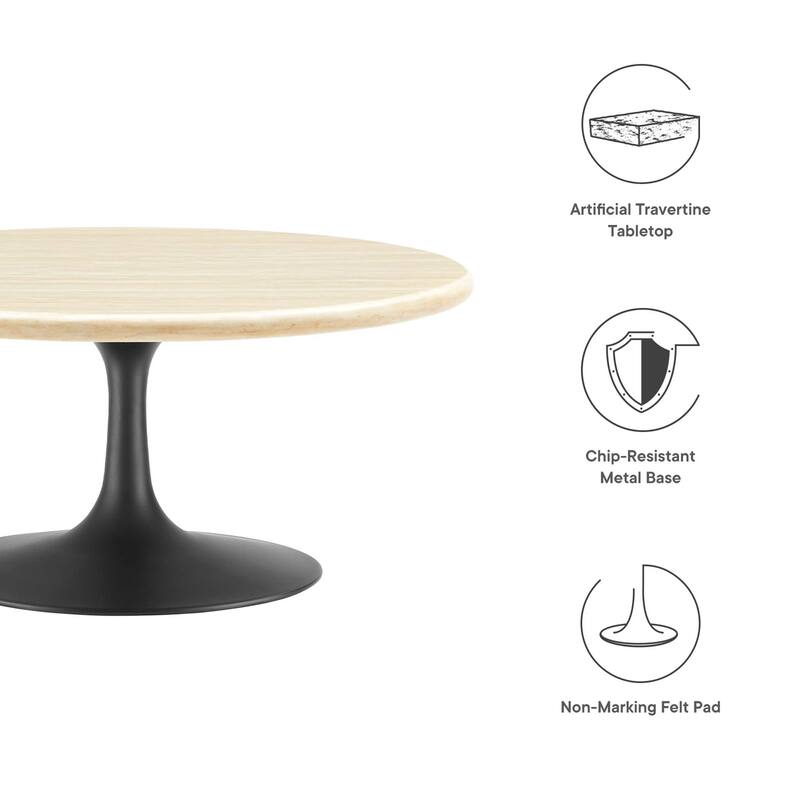 Lippa 36" Round Artificial Travertine Coffee Table