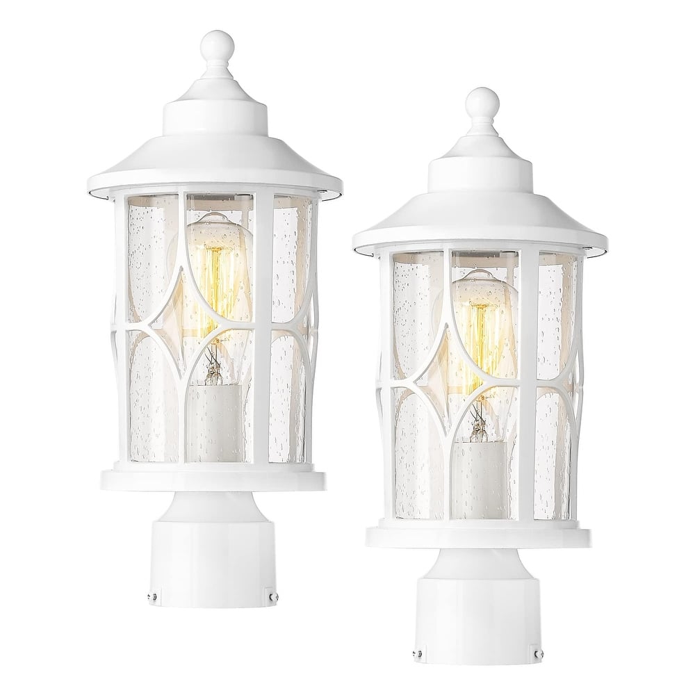 2 Pack Modern Outdoor Post Lanterns for Patio Garden, Seeded Glass Shade