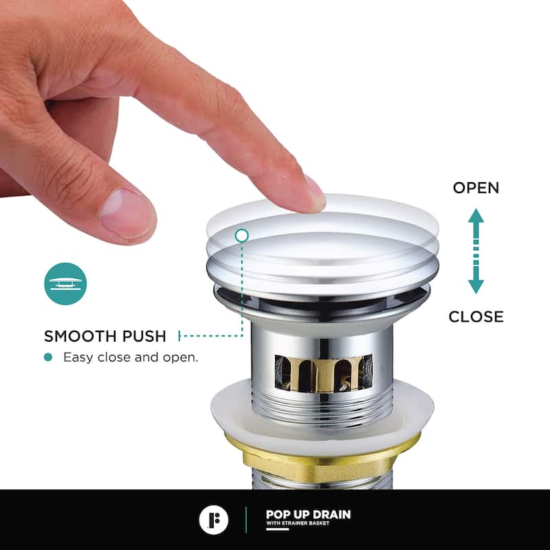 Fine Fixtures Pop Up Drain With Strainer Basket in Satin Nickel