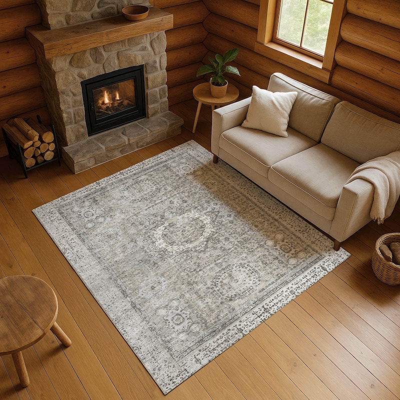 Premium Washable Super Soft Vintage Traditional Mayfield Rug - Pewter - 9' x 12'