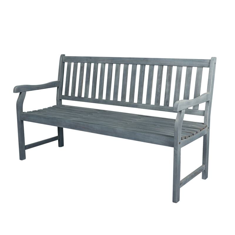 Blane 59.1" 3-Seat Slat-Back 600-Lbs Support Acacia Wood Outdoor Garden Patio Bench, by JONATHAN Y