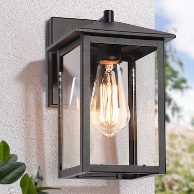 Modern Black 1-Light Outdoor Wall Sconces Patio Lantern Lights - L 6.3" x W 8.7" x H 11"