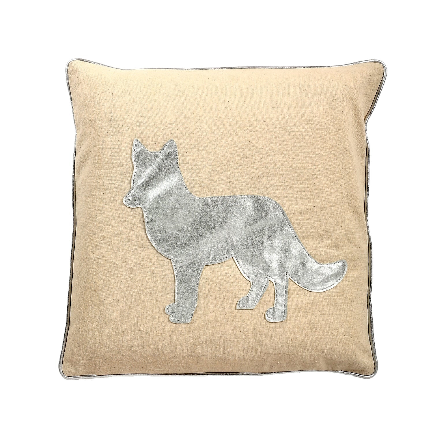 Silver Applique Fox Pillow Cover