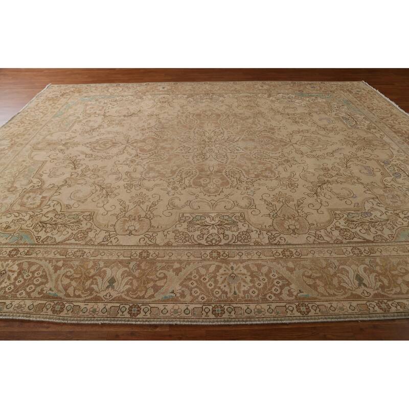 Vintage Distressed Tabriz Persian Area Rug Hand-knotted Wool Carpet - 9'10" x 12'8"