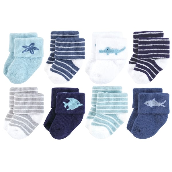 slide 1 of 1, Hudson Baby Infant Boy Cotton Rich Newborn and Terry Socks, Ocean Friends 0-6 Months - Ocean Friends