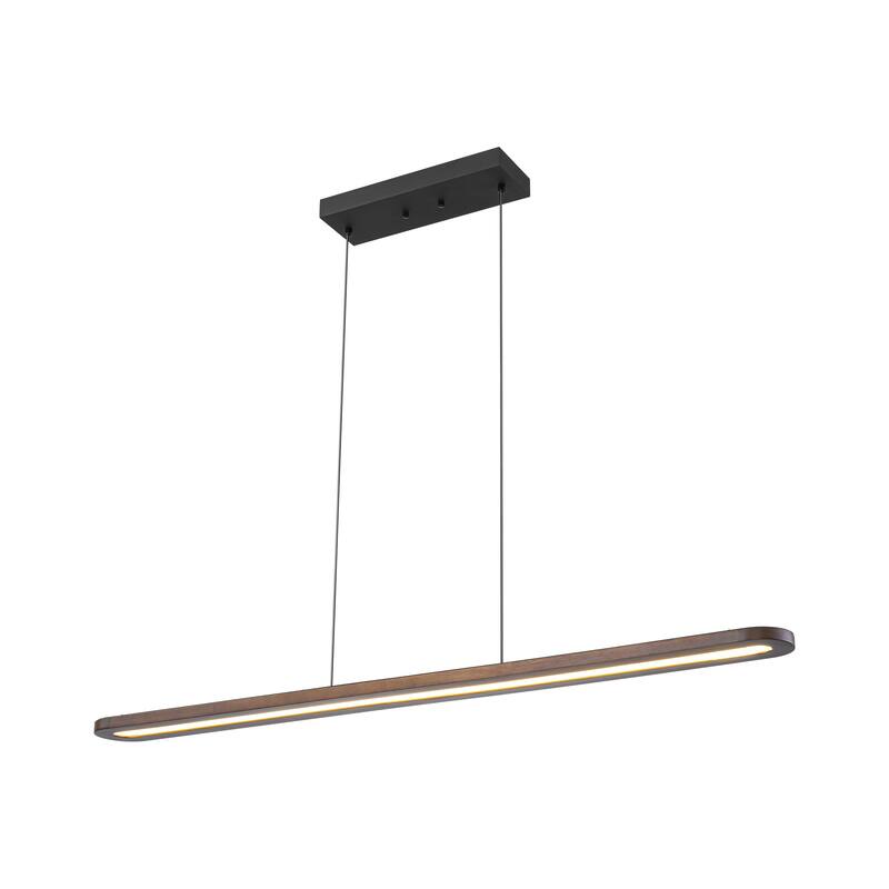 47.2 in. 1-Light Modern Farmhouse Walnut Wood Linear Dimmable Integrated LED Hanging Island Light for Dining Room
