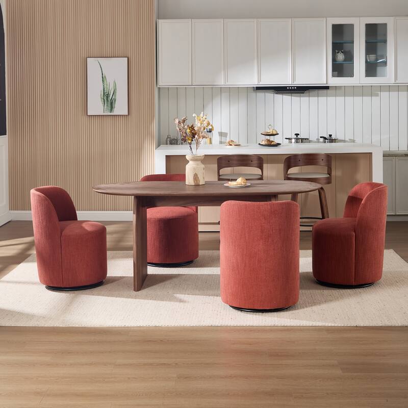 Set Of 1 Upholstered Barrel Chair, Mid Century Modern Round Linen Dining Chair, 360 Degree Swivel Side Chair for Dining Room