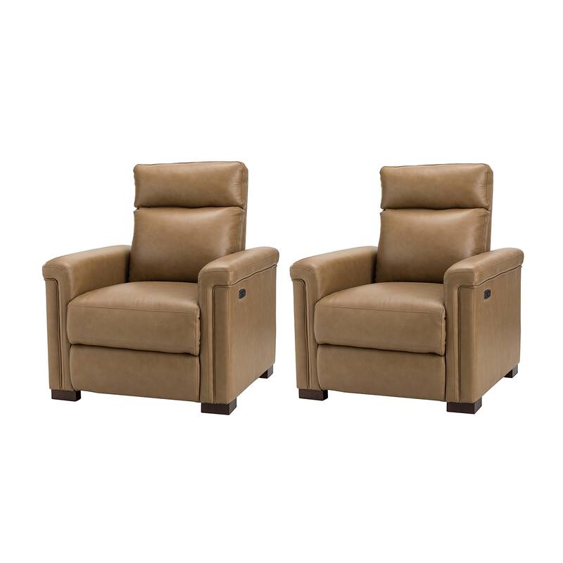Alicia 34.65" Wide Contemporary Classic Genuine Leather Power Recliner With USB Port, Set of 2