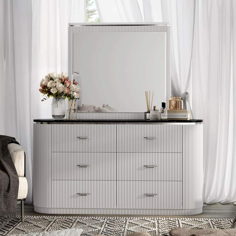 Furniture of America Leander Modern 2-piece Light Gray Solid Wood Dresser and Mirror Set - Light Grey
