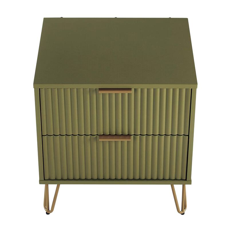 Manhattan Comfort Dumbo Mid Century Nightstand with 2 Drawer and Metal Feet.