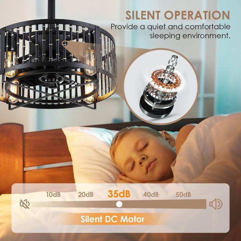 18 and 19 Inches Industrial Caged Ceiling Fan with Light,Downrod Ceiling Fan Light