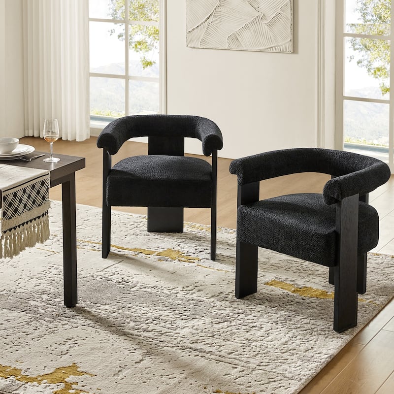 Georg Modern Boucle Dining Chair with Solid Wood Legs Set of 2 by HULALA HOME