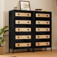 black boho dresser Cozy Castle Rattan 5 Drawer Dresser for Bedroom, Modern Boho Dresser f –  cozycastle.com