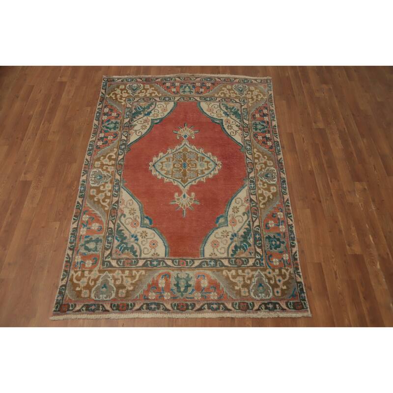 Hand Knotted Oriental 100% Wool Carpet Traditional Medallion Oranges & Rust Tabriz Area Rug - 6' 3'' X 4' 4''