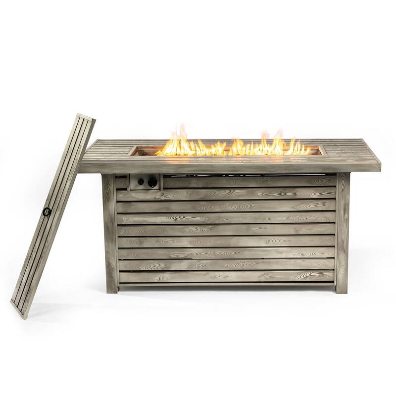 53.5 in. W x 22 in. D x 24 in. H Rectangle Steel Propane Gas Patio Fire Pits in Light Beige