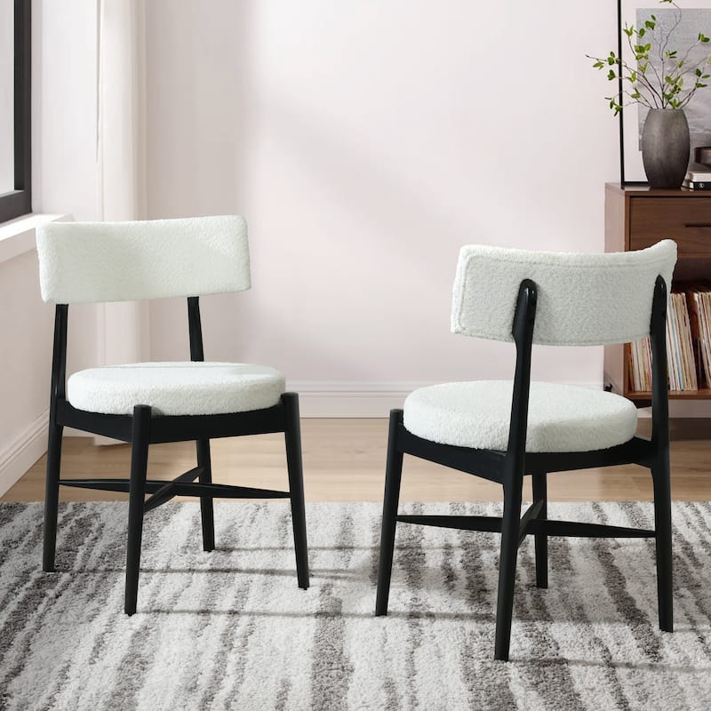 2-Pack Mid-Century Dining Chairs w/ Rubber Wood Frame & Boucle Upholstery