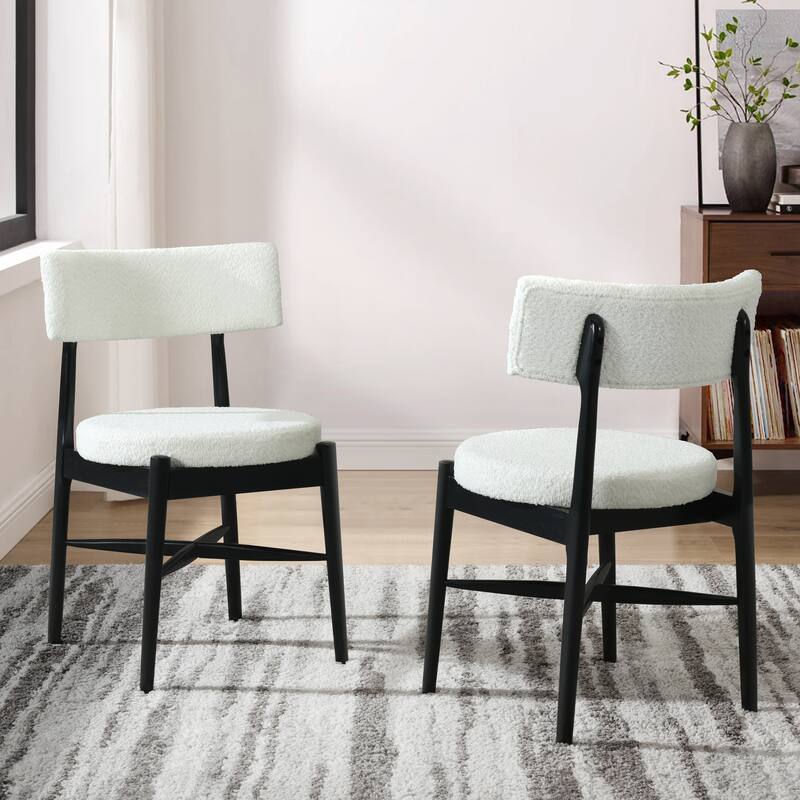Set of 2 Mid Century Modern Counter Stools with Boucle Upholstery and Rubberwood Frame - Bar Height Dining Stools