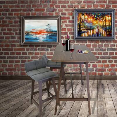 Zenvida Mid Century 3 Piece Counter Height Pub Dining Set Wood Table, 2 Bar Stools